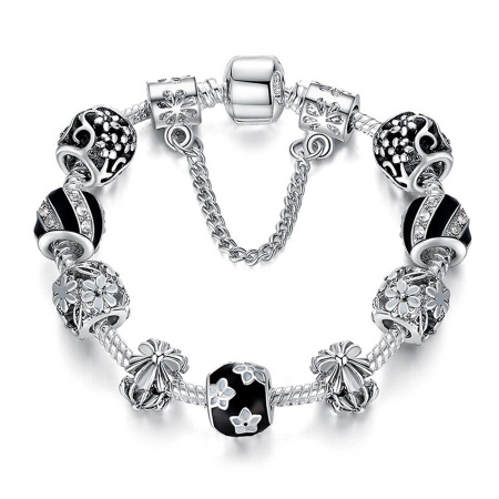 Браслет женский в стиле Пандора - черный цветок 6323