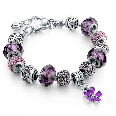 Браслет в стиле Пандора - фиолетовый цветок 638-а