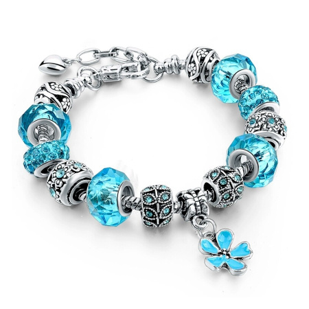 Браслет в стиле Пандора - голубой цветок 638-б